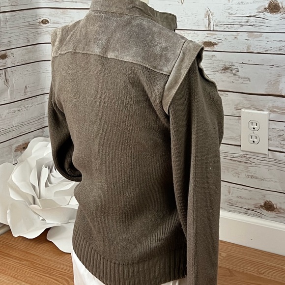 Trading Post Women’s Suede Leather Knit Vintage Coat Jacket Beige Taupe Large - Picture 9 of 9